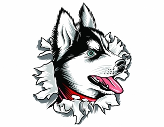 Sticker decorativ cap de caine prin perete