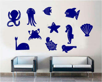 Sticker decorativ diverse animale marine