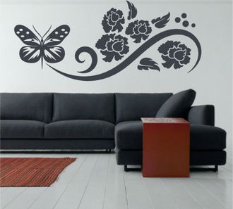 Sticker decorativ floral cu fluture