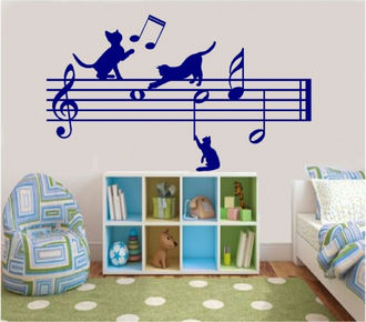Sticker decorativ pisici si note muzicale
