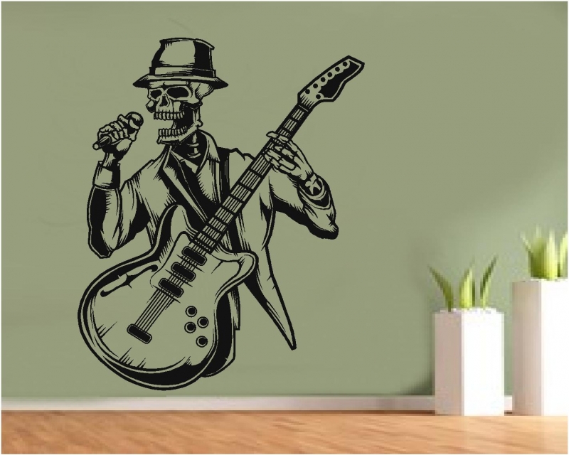 Sticker decorativ schelet cu ghitara